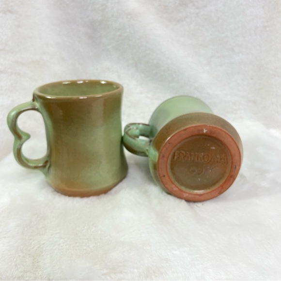 Vintage Frankoma heart handle Pottery C9  Coffee Tea Cup Mug Moss Mint! - Picture 3 of 5